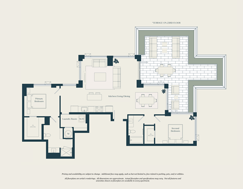 Floor plan for 2 beds, 2 baths, 1234 sqft